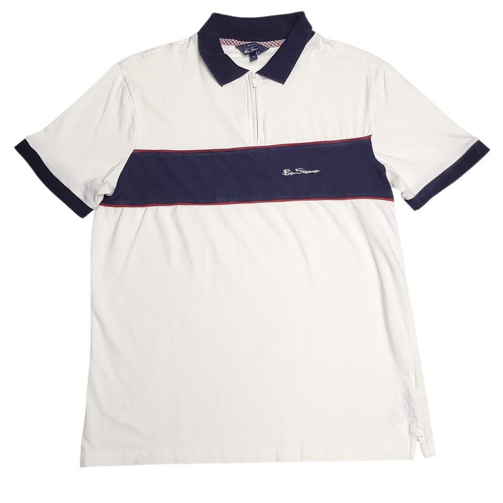 Ben Sherman Men's Short‎ Sleeve Color-block White Polo Shirt , M